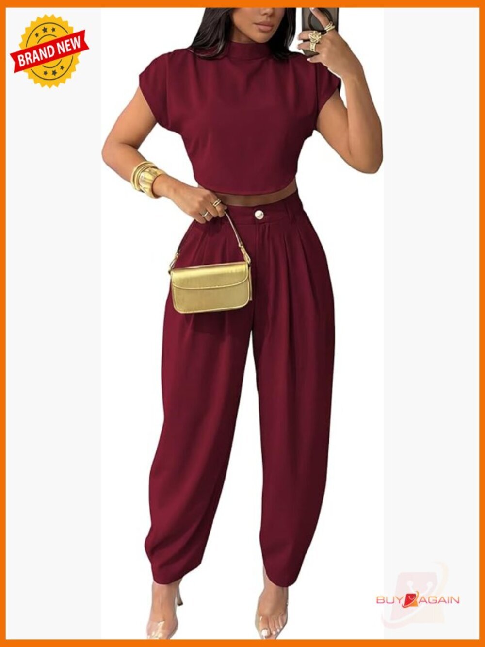 Mock Neck Crop Top & Palazzo Pants Set 2 Piece Travel Outfit